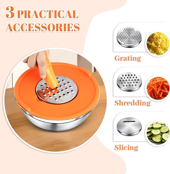 Mixing Bowls with Lids Set - 7 Nesting Mixing Bowls, 3 Graters, 11 Baking Tools, Airtight Lids, Stainless Steel Mixing Bowl for Mixing & Baking, Size 0.7/1.1/1.5/2.1/3.5/4/4.5 QT, Colorful