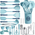 Kikcoin 43Pcs Large Kitchen Utensils Set - Silicone Cooking Utensils Set, Dishwasher Safe Spatula Set for Non-stick Cookware, 446°F Heat Resistant Kitchen Utensils Set with Holder BPA Free, Blue
