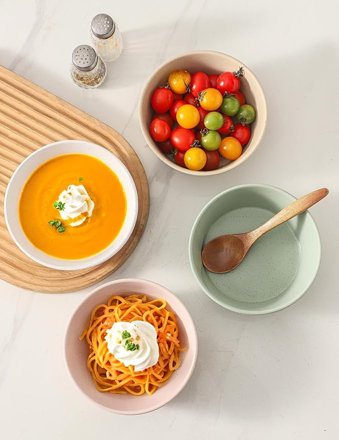 UBEE Ceramic Soup Bowls Set of 4, 6.3 inch Cereal Bowls, Microwave Safe Serving Bowls for Oatmeal, Soup, Pasta, Ramen, Dessert, Fruit, For Breakfast, Lunch and Dinner, Colorful