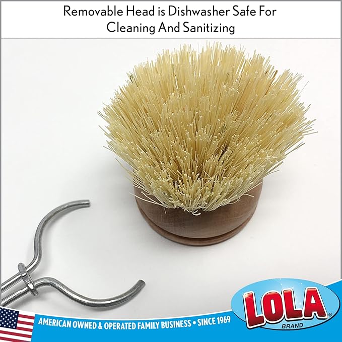 LOLA Replacement Head for the Original Tampico Vegetable & Dish Brush, 3 Pack, Birch Hardwood & Tampico Bristles, Reusable & Washable