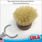 LOLA Replacement Head for the Original Tampico Vegetable & Dish Brush, 3 Pack, Birch Hardwood & Tampico Bristles, Reusable & Washable