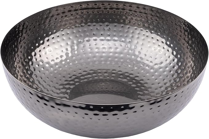 Round Hammered Metal Bowl, Oxidized Silver