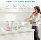Vtopmart 6 Pack Clear Baby Bottle Organizer Set, Stackable Storage Drawers Ideal for Kichen Countertop, Vanity, Bathroom, Cabinet, Pantry Organization