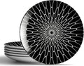 8-Inch Salad Plates Set of 6, Black White Grid Pattern Ceramic Plates, Checkerboard Design for Lunch, Pasta & Salad, Microwave & Dishwasher Safe