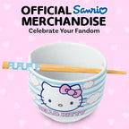 Silver Buffalo Sanrio Hello Kitty Blue and Pink Skies Ceramic Ramen Noodle Rice Bowl with Chopsticks, Microwave Safe, 20 Ounces
