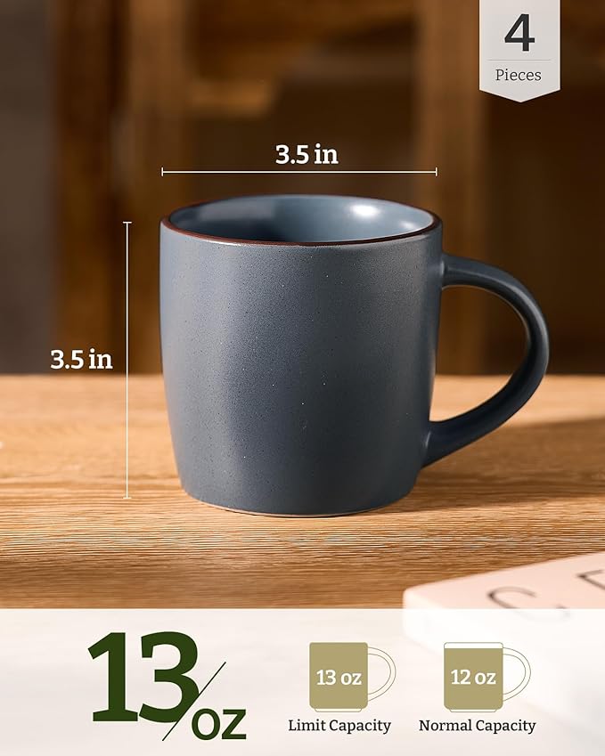famiware Mercury Coffee Mugs 13 oz, Coffee Mugs Set of 4 with Handle, Cups for Latte, Hot Tea, Cappuccino, Mocha, Cocoa, Charcoal