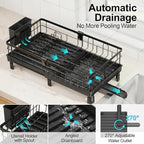 GSlife Expandable Dish Drying Rack with Drainboard, Compact Rustproof Dish Rack for Kitchen Counter, Ultra-Sturdy Space Saver with Cup Holder for Small Apartment,12.2" W x 12"-20.5" L, Black