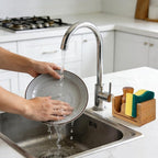 HTB Sponge Holder for Kitchen Sink,Teak Wood Dish Sponge Caddy Rack Tray Stand with Drain,Kitchen Sink Storage Organizer Countertop