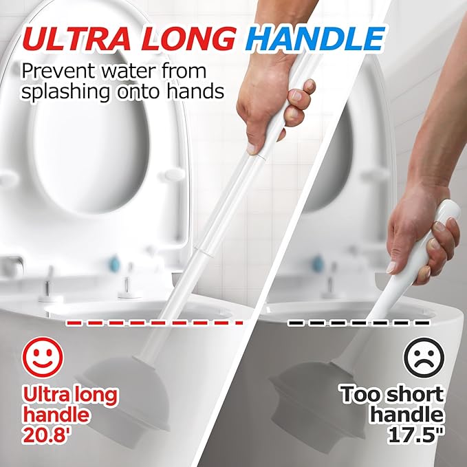 FORASTO 2 in 1 Toilet Brush and Plunger Set, Toilet Bowl Brush Plunger Set,Extended Handle Plunger,Bathroom Cleaning Tools,Toilet Brush Plunger Combo,Cleaning Brush（Pearl White，20.8inch）
