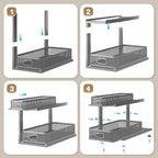 2 Pack 21IN-Depth Under Sink Organizer With Next-Gen Ball-Bearing Slides,2-Tier Precision Mesh Pull Out Cabinet Storage for Bathroom&Kitchen,Height Adjustable Drawers Shelf,Anti-rust-Grey