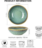 Henten Home Ceramic Soup Bowl Set, 25 oz Cereal Bowls Set of 4, Porcelain Salad Bowls Set, Stoneware Serving Bowls for Kitchen, Microwave& Dishwasher Safe, Reactive Glaze (Green)