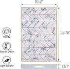 MAONAME Rectangular Decorative Tray, Modern White Serving Tray with Handles, Marbling Plastic Trays for Ottoman, Coffee Table Trays for Living Room, Home Decor, 15.8" x 10.2" x 1.4"