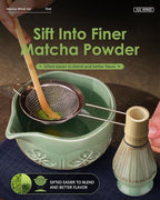 Matcha Whisk Set, Ceramic Matcha Bowl, Bamboo Whisk, Scoop, Sifter, Holder, Tea Towel - 6 Pcs Matcha Kit Gift for Matcha Lovers Beginners (Green)