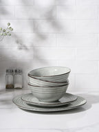 Famiware Plates and Bowls Sets 24-Piece Stoneware Dinnerware Sets, Dishes Set for 8, Hand-made Reactive Glaze Dish Set, Twilight Series, Ashy Blue