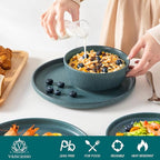 vancasso ZERMATT Dinnerware Set for 8, 24 Pieces Plates and Bowls Sets for Kitchen, Stoneware Dish Set with Scratch Resistant, Dishwasher & Microwave Safe, Blue