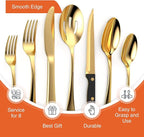 Tribal Cooking 49 Piece Gold Silverware Set - Service for 8 - Stainless Steel Gold Flatware serving set - Cutlery Set - Knives, Fork, and Spoon - Dishwasher Safe - Stunning Polished Finish