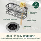Cuisinart 2 Piece Sink Set – Sink Drain Strainer with Stainless Steel Rim & Silicone Mesh Base & Sponge Holder for Kitchen Sink, Metal Caddy with Triple Suction Cups, Daily Kitchen Essentials