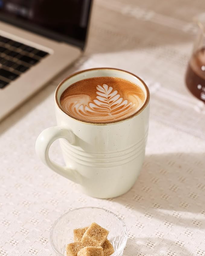 famiware Jupiter Coffee Mugs Set of 6, 13 oz Coffee Mug, Microwave and Dishwasher Safe, Coffee Cups with Handle for Coffee, Tea, Cocoa, Milk, Vanilla White