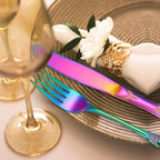 Retro Silverware Rainbow Set for 4 Stainless Steel Flatware 20 Pieces include Knives Spoons Forks With Vintage Relief Design Handle Durable Elegant Festival Parties Kitchen Utensils