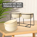 Ceramic Elevated Dog Bowl Set - Raised Double Feeding Bowls with Metal Stand - Pet Dishes for Medium and Large Dogs - 3.5 Cups - 54 fl oz - Beige