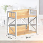 Kitchen-Countertop-Organizer-Shelf, 2 Tier Coffee Bar Station Organizer for Counter,Wooden Spice Rack Shelf, Space Saving Desk Shelving Riser Unit, Coffee Bar Accessories (Maple, Large)