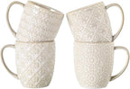 Coffee Mugs Set of 4, 16 Oz Ceramic Coffee Mugs, Large Porcelain Embossed Cups for Cocoa, Tea, Milk, Mocha, Cappuccino, Microwave & Dishwasher Safe, Comfort Handle, 3.5 x 4.5 inch