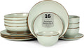 Stone Lain Brasa Stoneware 16 Piece Modern Dinnerware Set, Plates and Bowls, Service for 4, Light Green, Microwave & Dishwasher Safe