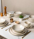 GBHOME Stoneware Dinnerware Sets for 8, 24 Pieces Rustic Ceramic Plates and Bowls Set, Handmade Reactive Glaze Plate Sets, Highly Chip Resistant Dishes, Microwave & Dishwasher Safe, Antique White