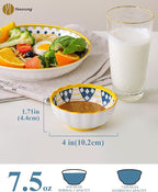 Yeacccng Bohemian Small Bowls Set of 6, 4 Inch Indented Grooved Ceramic Sauce Dishes, 7.5 Oz, Lead-Free, Scratch-Resistant, Oven/Microwave Safe, Ideal for Serving Sushi, Appetisers, Desserts, Ketchup