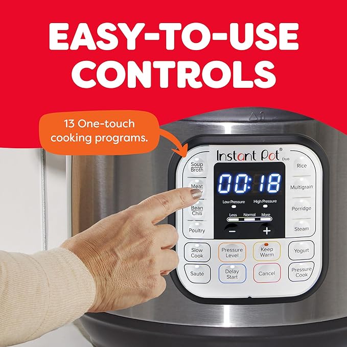 Instant Pot Duo 7-in-1 Electric Pressure Cooker, Slow Cooker, Rice, Steamer, Sauté, Yogurt Maker, Warmer & Sterilizer, Includes App With Over 800 Recipes, Stainless Steel, 6 Quart