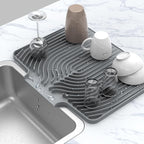 Silicone Drying Mat for Kitchen Counter , Dish Drying Rack Matt with Built in Drain, Small Dry Mats for Dishes Drying Pad for Kitchen Counter (20×15.7inch Extra Large, gray)