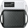 Large Anti-Slip Serving Tray with Handles, Dual Rubber Grippy Lap Food Trays for Eating, Dinning, Breakfast, on Couch/TV, Black & White - Set of 2