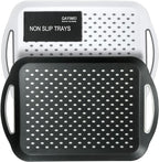 Large Anti-Slip Serving Tray with Handles, Dual Rubber Grippy Lap Food Trays for Eating, Dinning, Breakfast, on Couch/TV, Black & White - Set of 2