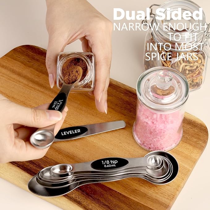 Pack of 8 Stainless Steel Magnetic Measuring Spoons Set, Dual Sided, Stackable, Adjustable Teaspoon and Tablespoon Measure Spoon with Leveler, Kitchen Gadgets Set 5