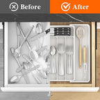 Lifewit Silverware Drawer Organizer, Expandable Utensil Tray for Kitchen, BPA Free Flatware and Cutlery Holder, Adjustable Plastic Storage for Spoons Forks Knives, 10.9"-17.5" x 13.7", White
