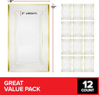 (120 Pcs) Premium White and Gold Plastic Serving Tray, Plastic Serving Platter Disposable, White Rectangle Party Trays and Platters for Fruit, Dessert, Cookies, Appetizers, Holiday Parties