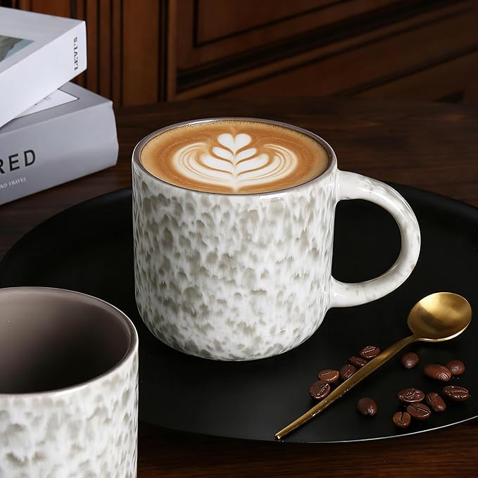 MONITO 12 OZ Coffee Mugs Set of 4, Ceramic Coffee Mugs,Modern Coffee Mugs Set with handle for Tea/Latte/Cappuccino/Milk/Cocoa. (Beige-brown, 4 Count（Pack of 1）)