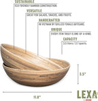 LEXA 12" Handmade Bamboo Salad Bowl – 130 oz Large Wooden Fruit Bowl for Kitchen Counter, Black Bamboo, Pack of 2