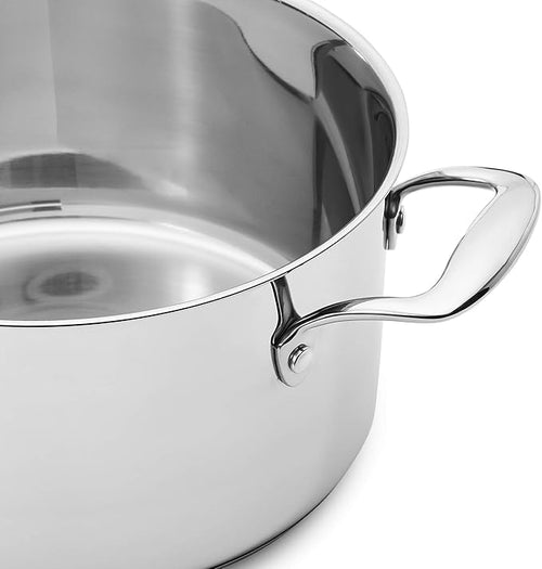 Amazon Basics Stainless Steel Cookware 11-Piece Set, Oven Safe, Induction-Ready, Even Heating, Non Toxic, Stay-Cool Handles, Pots and Pans, All Stovetops, Glass Lids, Silver