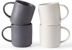 famiware Coffee Mug Set for 4, Star 12 oz Catering Mugs Cup Set with Handle for Coffee, Tea, Cocoa, Milk - Ceramic Stoneware Drinkware Set, Matte White + Matte Black