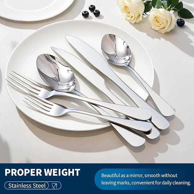 GPY 24-Piece Silverware Set with Steak Knives, Nickel Free 18/0 Stainless Steel Flatware Set Service for 4, Heavy Duty Eating Utensils with Mirror Polish, Dishwasher Safe for Home Kitchen & Restaurant
