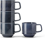 Stackable Coffee Mugs Set: 13 oz Ceramic Stacking Cups for Cappuccino Latte Tea - Microwave Safe Mug for Home & Office - 4 PCS, Navy