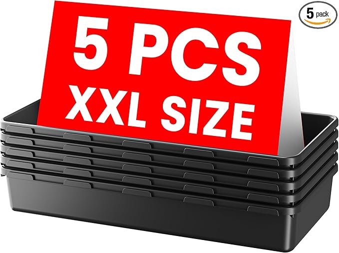 A-LUGEI【XX-Large Size】【5 Pcs】 Tool Box Organizer Tray Divider【Single Size】 Black Plastic Desk Drawer Organizer Garage Organization for Wrench Plier Hammer Bit Socket Extension Screwdriver Bolt Hex key