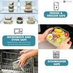 Razab 24 Pc Airtight Glass Food Storage Containers - Glass Meal Prep Containers - Freezer to Oven Safe - Steam Release Valve BPA Free - Airtight Bento Boxes - Leak Proof (12 lids & 12 Containers)