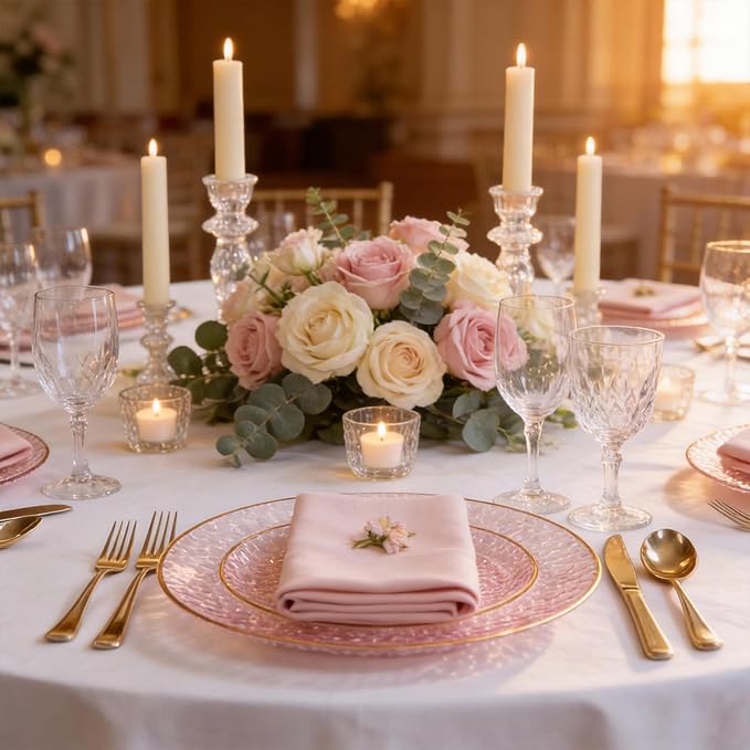 DaYammi 175 Pcs Pink Plastic Plates Dinnerware Set (25 Guests), Pink Disposable Plates, Hammered Party Platos Set Include Dinner Platos, Dessert Plates, Cups, Cutlery for Mother's Day Party