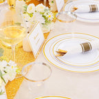 DaYammi 350PCS Gold Plastic Dinnerware Set for 50 Guests, Fancy Disposable Plates for Party, Include: 50 Dinner Plates, 50 Dessert Plates, 50 Pre Rolled Napkins with Gold Silverware, 50 Cups
