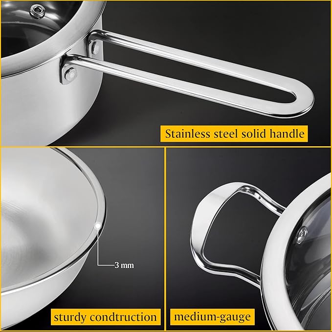 Wodillo 6Pcs Pots and Pans Set, Stainless Steel Pot Set, Nonstick Kitchen Cookware Set, Induction Pots Set with Stay-Cool Handle, Works with Electric and Gas Cooktops, Dishwasher Safe