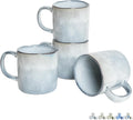 Bosmarlin Ceramic Coffee Mug Set of 4, 14 Oz, Coffee Cups with Big Handle, Microwave Safe, Unique Reactive Glaze (Light Blue, 14 Oz)