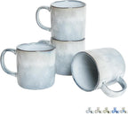 Bosmarlin Ceramic Coffee Mug Set of 4, 14 Oz, Coffee Cups with Big Handle, Microwave Safe, Unique Reactive Glaze (Light Blue, 14 Oz)