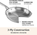 Calphalon Brushed 3-Ply Stainless Steel Cookware Set w/Turbo Heat Tech 3 Piece Includes Fry and Sauce Pan Set, Induction, Oven Safe 450F, Brushed Stainless Silver